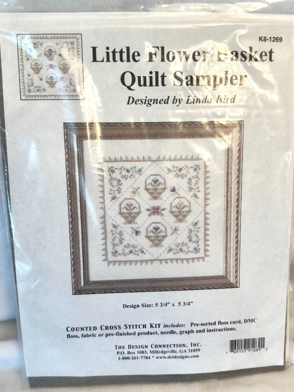 Little Flower Basket Quilt Sampler Counted Cross Stitch Kit by Linda Bird The De